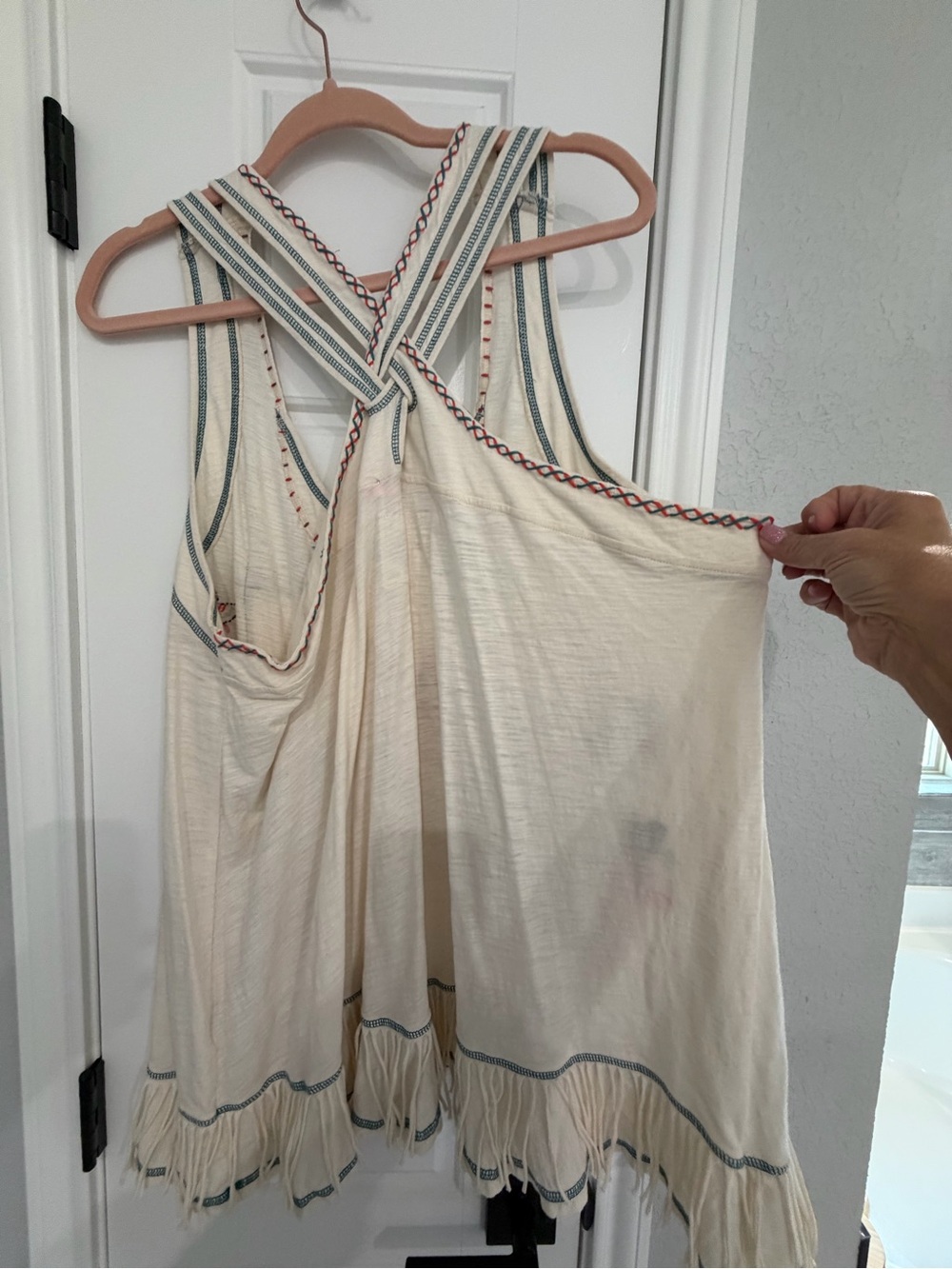 Double D Ranch Cream Embroidered Fringe Tank with Multicolor Southwest Motifs - Picture 7 of 8